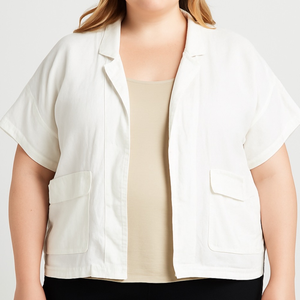 Eileen Fisher Organic Linen Short Sleeve Jacket Oversized‎ Lagenlook White 1X